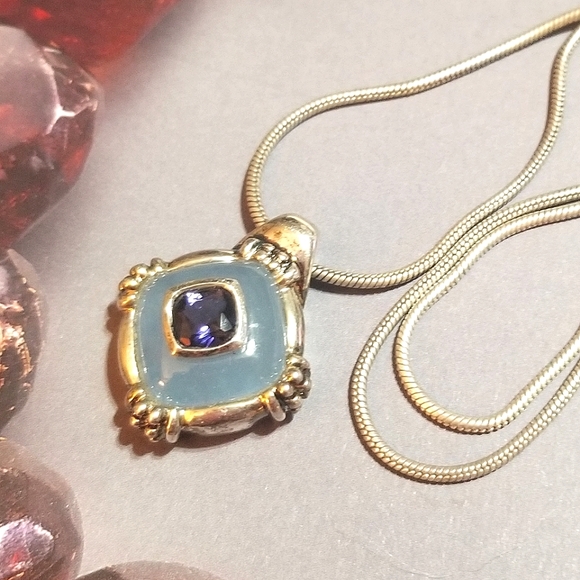 VTG Designer Signed Lavender Jade Purple Amethyst Sterling Necklace - Picture 6 of 8